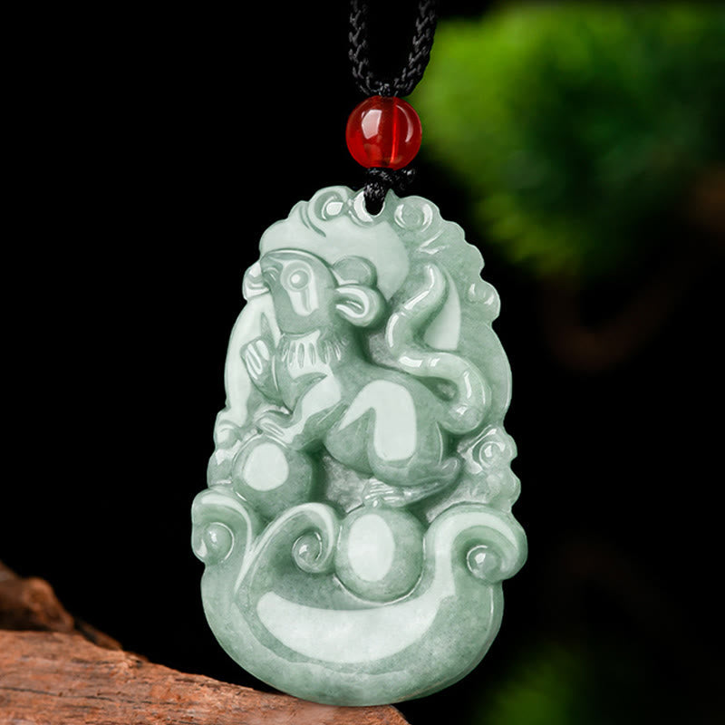 Jade Kette Anhänger Tierkreis Natur Glück Affe grün geschnitzt