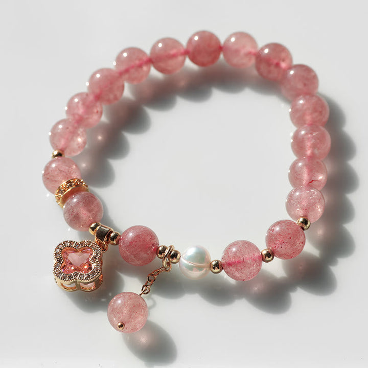 Armband Erdbeerquarz Perle Kleeblatt rosa Naturstein Heilung Liebe Schmuck
