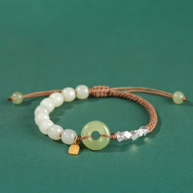Jadegrünes Armband mit weißen Perlen elegantes Armband Jade Glück Frieden