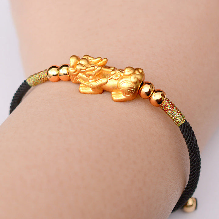 Armband Pixiu "Glück" Rotband - 24K Vergoldet