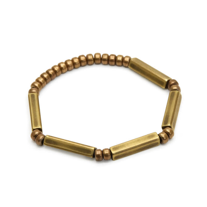 Armband Kupfer – Glück & Wohlstand & Energie, Messingperlen elastisch Naturstein
