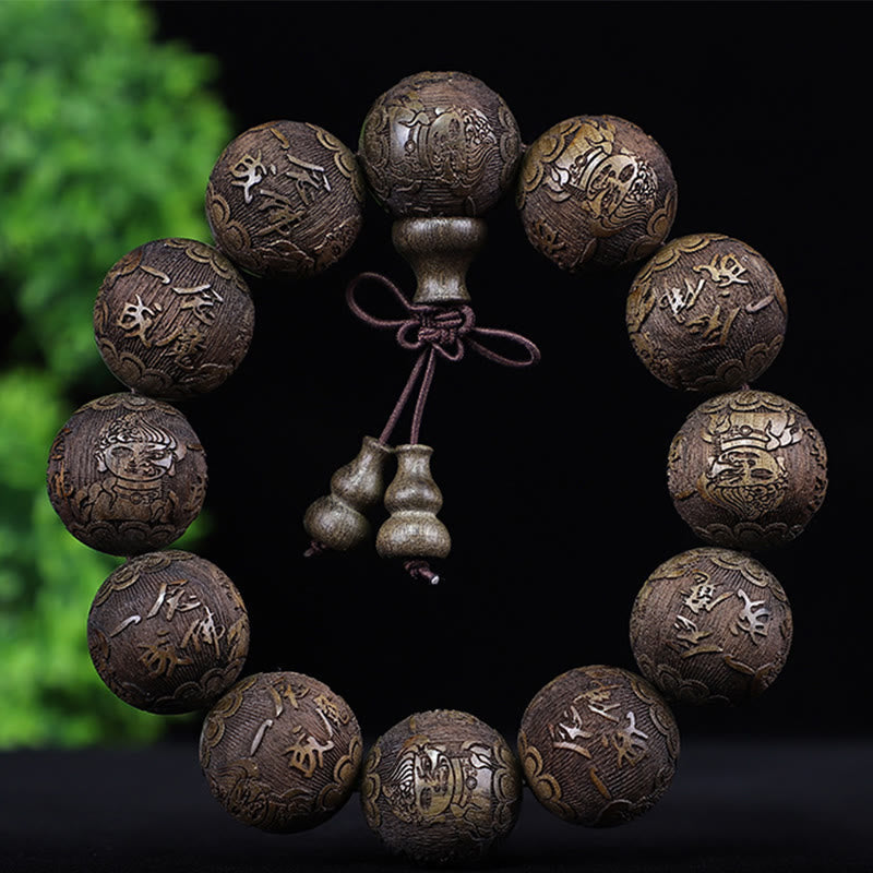 Armband Rosenholz Kupfer Chinesisches Tierkreis Perlen Schnur Schmuck