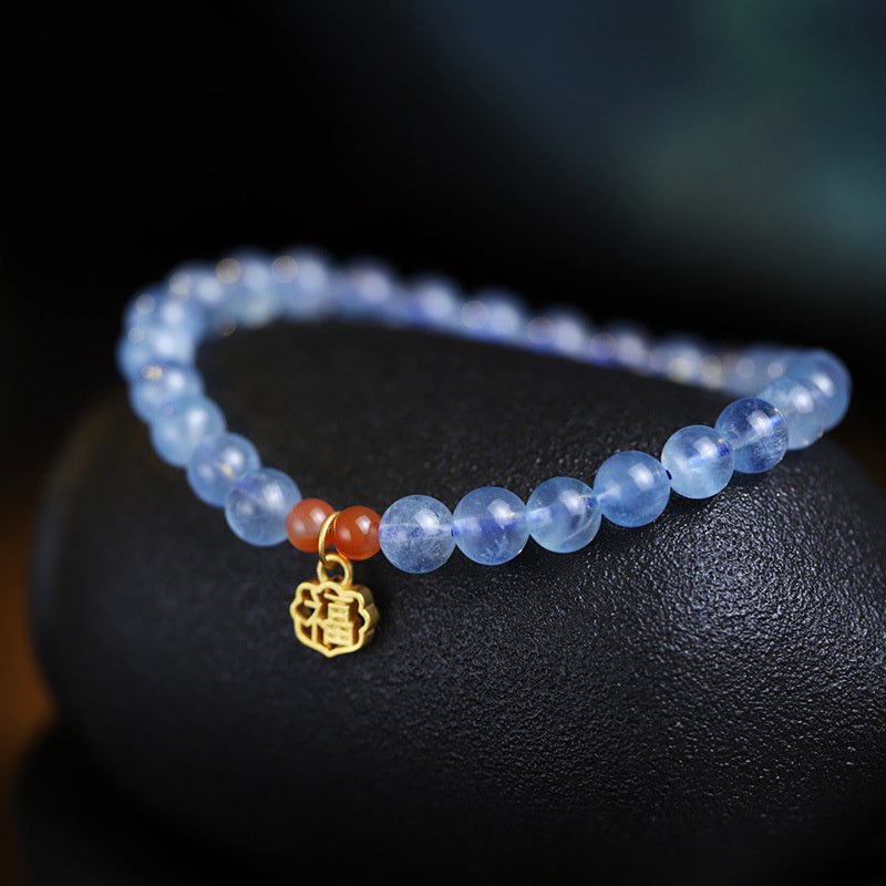 Armband Aquamarin Roter Achat Heilung Naturstein elastisch Perlen