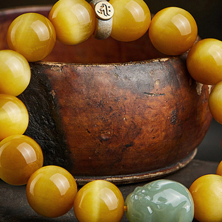 Armband Tigerauge Jade Chinesisches Tierkreis Schutz Naturstein glänzend