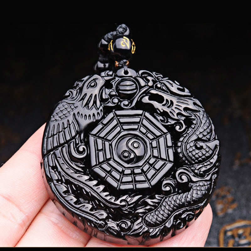 Obsidian Anhänger Drachen Phönix schwarzer Stein Naturstein Schmuck