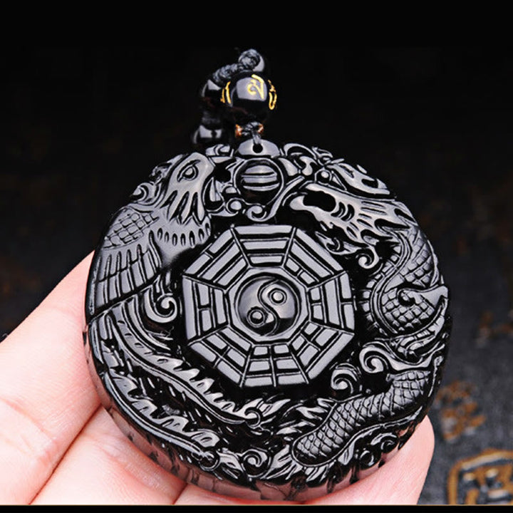 Obsidian Anhänger Drachen Phönix schwarzer Stein Naturstein Schmuck