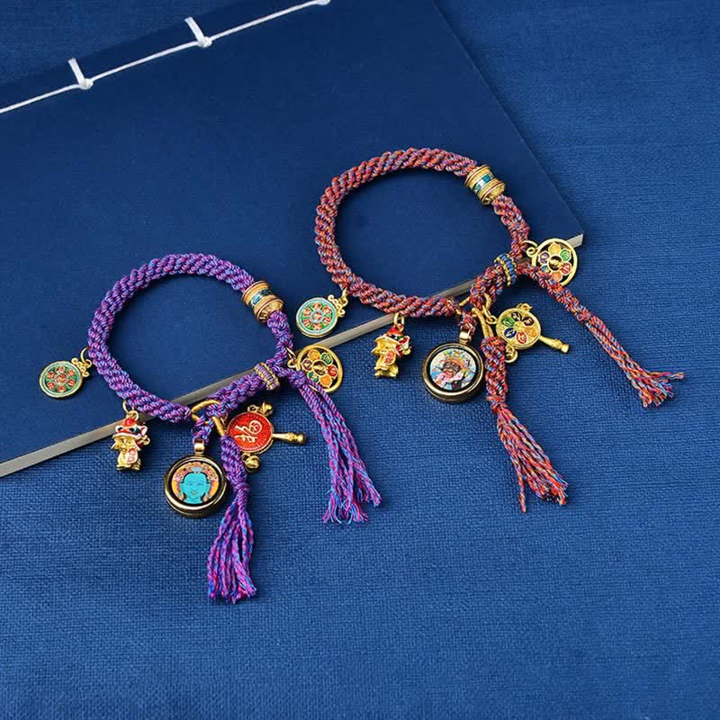 Seidenfaden Armbänder Glück Wohlstand Balance goldene Anhänger lila rosa