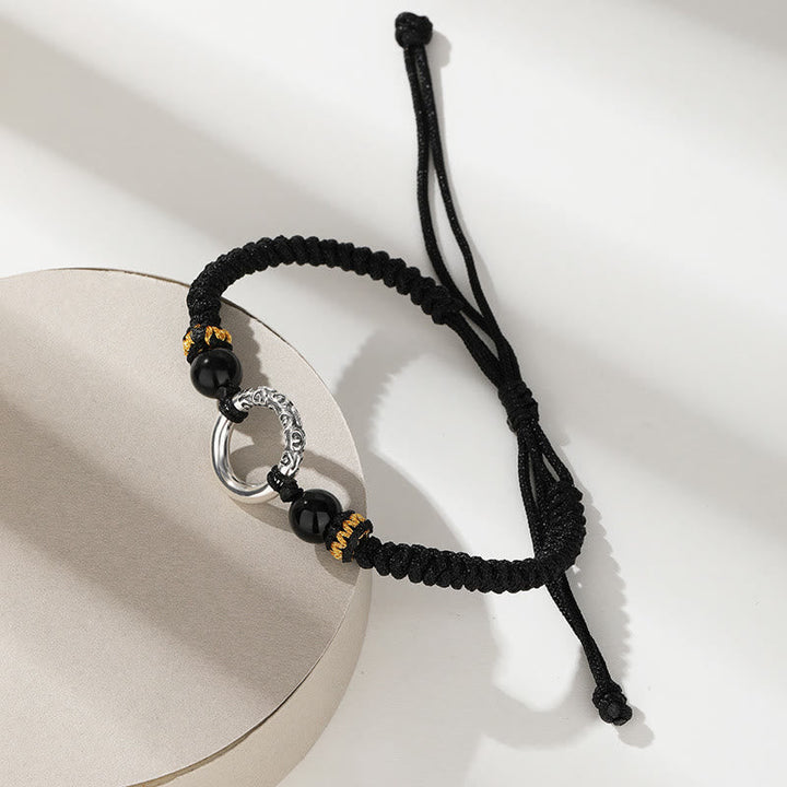 Schwarzes Armband 925 Silber mit Obsidian Perlen elastisch verstellbar