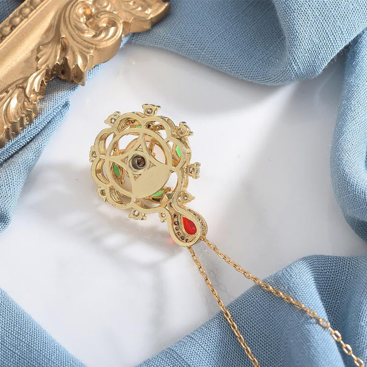 Goldene Kette mit Jade und Rubin Anhänger Glück Kristall