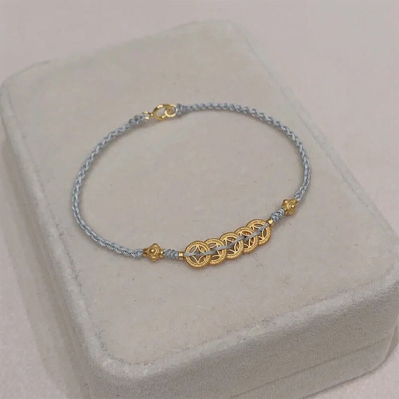 Armband Kupfer Perle Glück grau golden Seil geflochten elegant