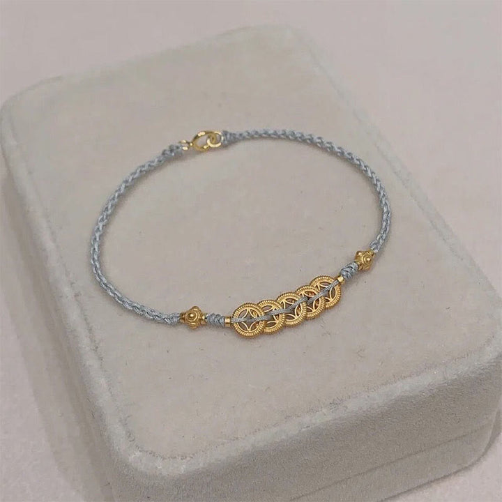 Armband Kupfer Perle Glück grau golden Seil geflochten elegant