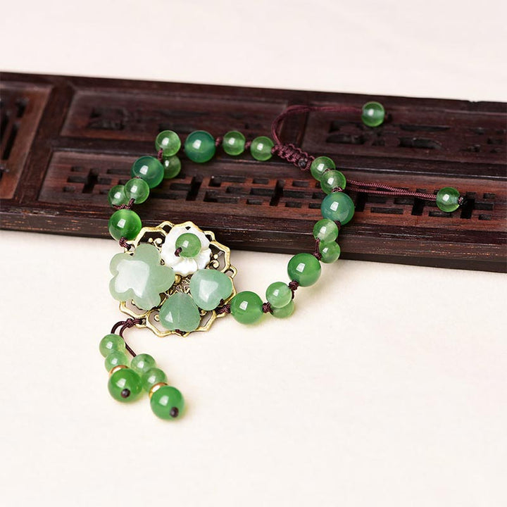 Armband Grüner Jade Glück Blume Anhänger