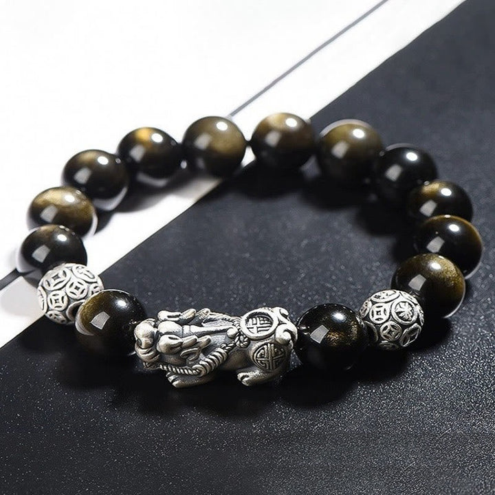 Armband 925 Silber Obsidian Pixiu – Schutz & Wohlstand