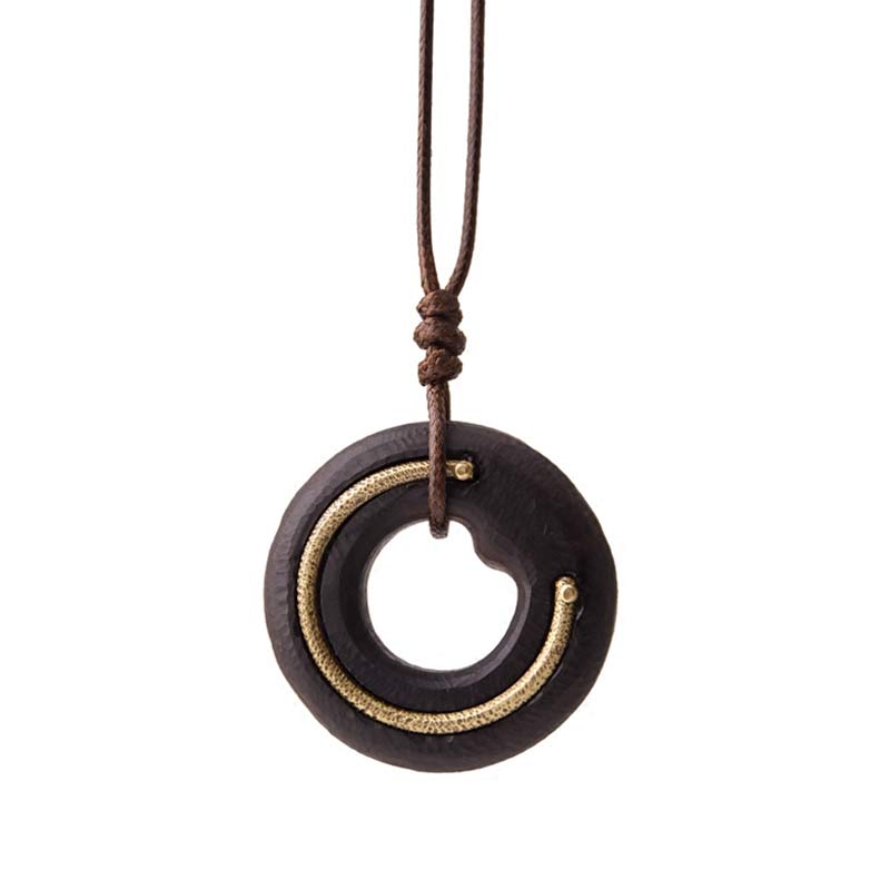 Ebenholz Zen Kreis – Gelassenheit & Frieden – Bild 16 – Ebenholz Zen Kreis Anhänger braune Schnur Naturholz Halskette