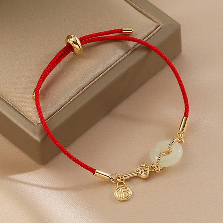 Armband Jade Friedensring Rot Fu Symbol Wohlstand