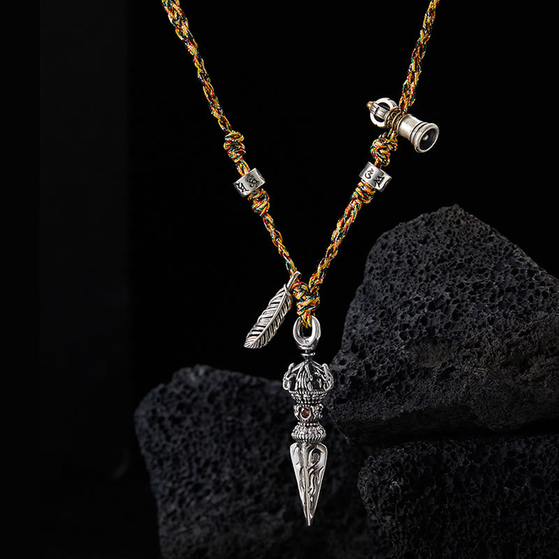 Anhänger Kette Sterlingsilber Vajra Om Segen tibetisch Feder