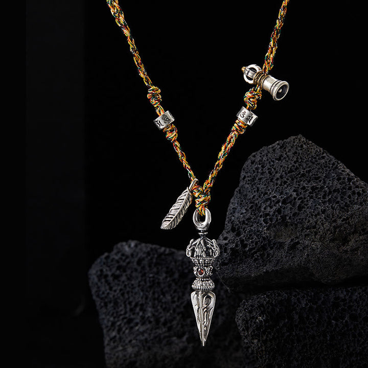 Anhänger Kette Sterlingsilber Vajra Om Segen tibetisch Feder