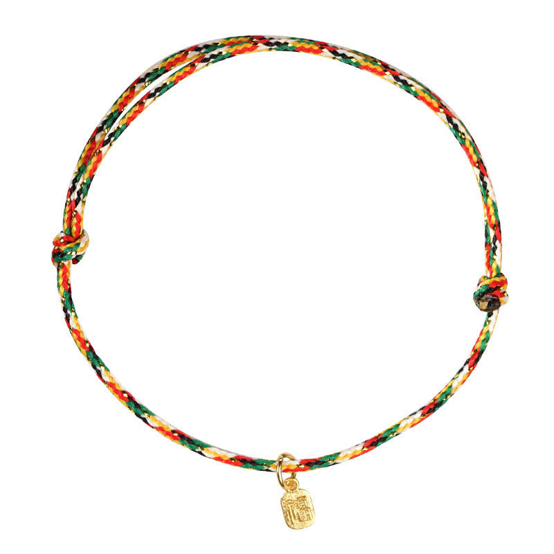 Buntes Armband Fu-Zeichen – Glück & Frieden & Energie mit Goldanhänger