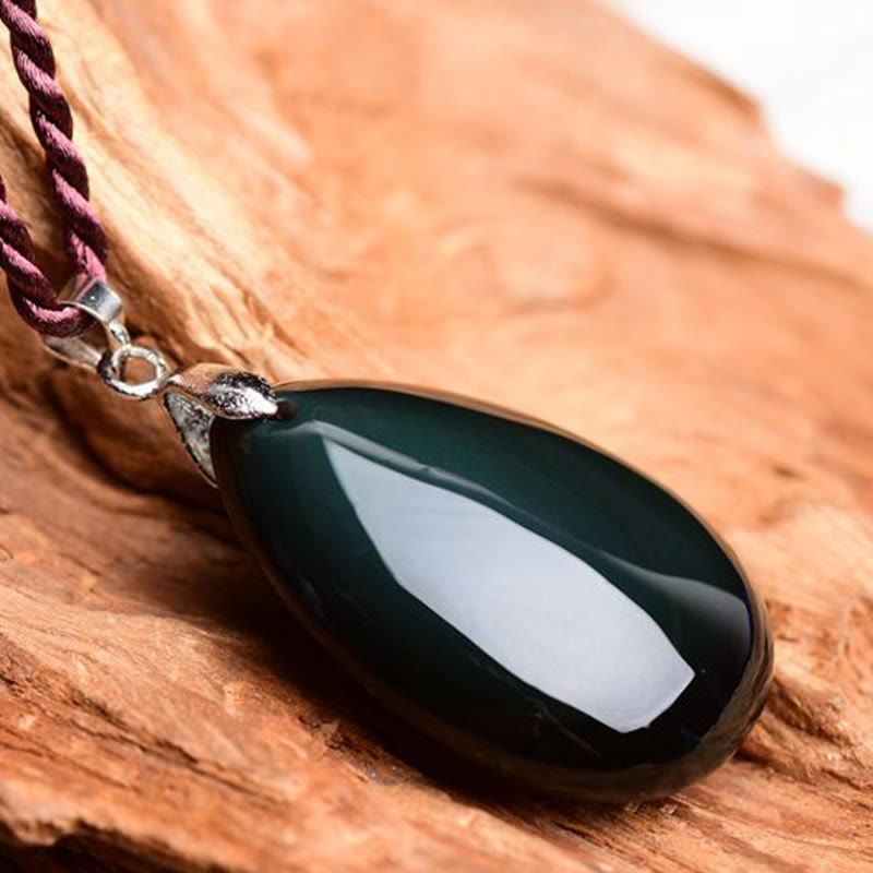 Kette Obsidian Wassertropfen Schwarz Wohlstand Schutz