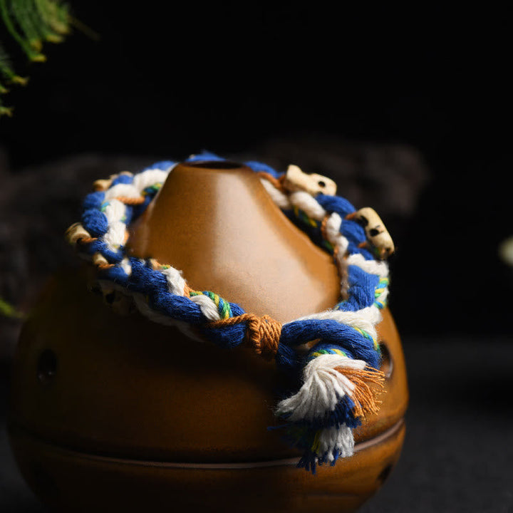 Armband – Glück & Wohlstand & Harmonie blau weiß geflochten Naturstein braun