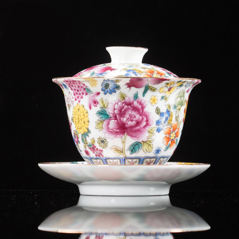 Teetasse Mit Untertasse Pfingstrose Gaiwan Weiß
