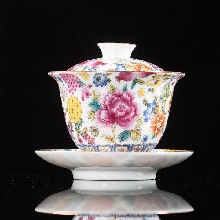 Teetasse Mit Untertasse Pfingstrose Gaiwan Weiß