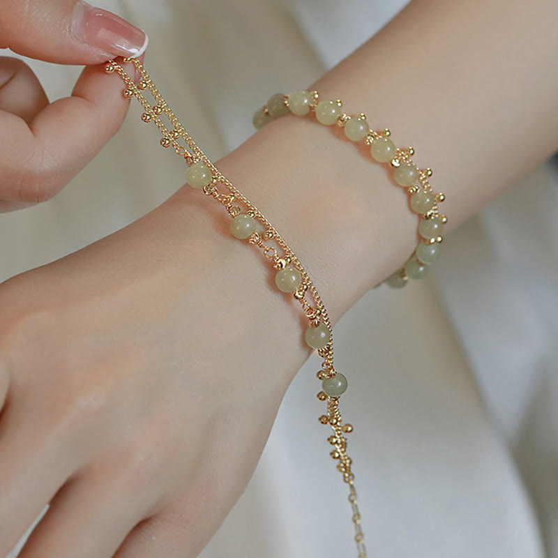 Jade Armband Glück Wohlstand Harmonie goldkette Naturstein elastisch Handgelenk getragen