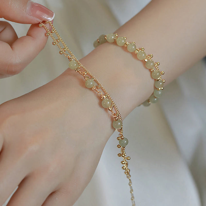 Jade Armband Glück Wohlstand Harmonie goldkette Naturstein elastisch Handgelenk getragen