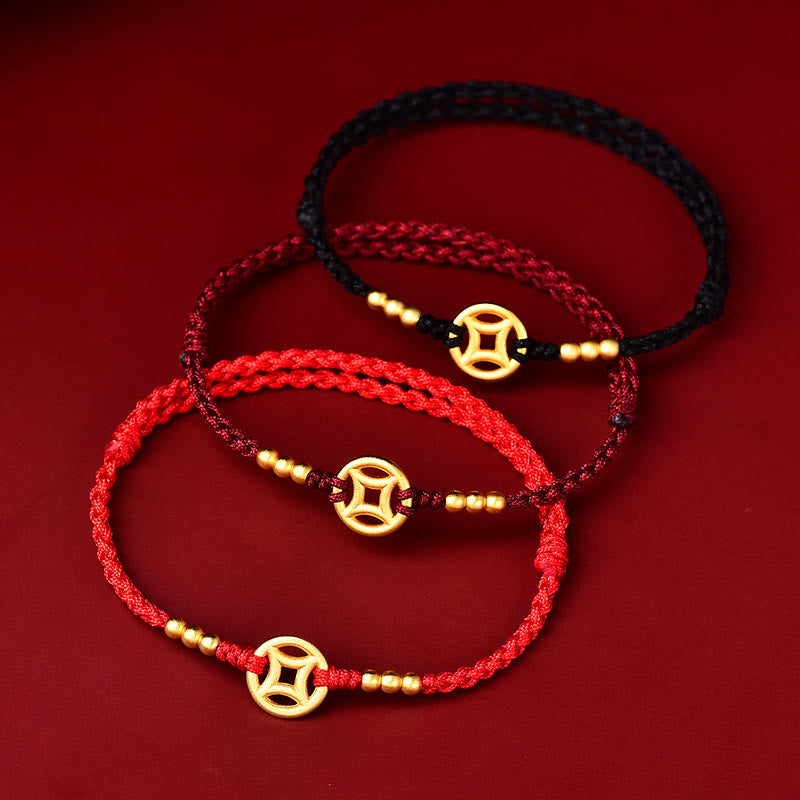 Rotes Armband Kupfer – Stärke mit goldenem Charm Flachlage