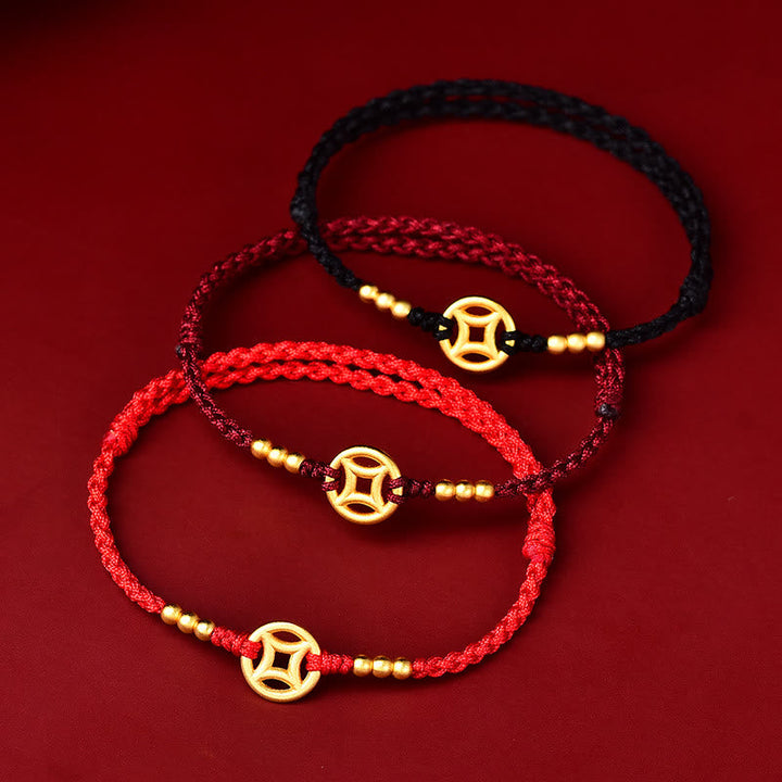 Rotes Armband Kupfer – Stärke mit goldenem Charm Flachlage
