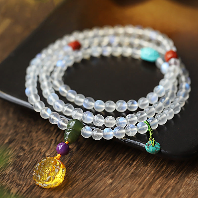 Mondstein Armband mit Lotus Anhänger Türkis Heilstein elastisch