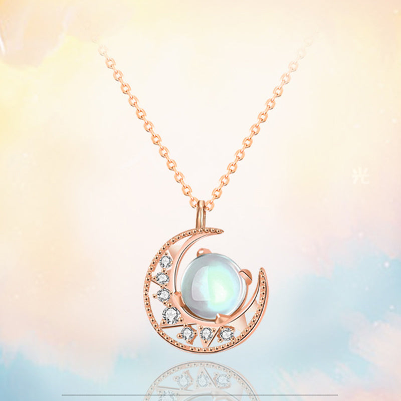 Mondstein Anhänger Kette Mond Roségold Zirkonia