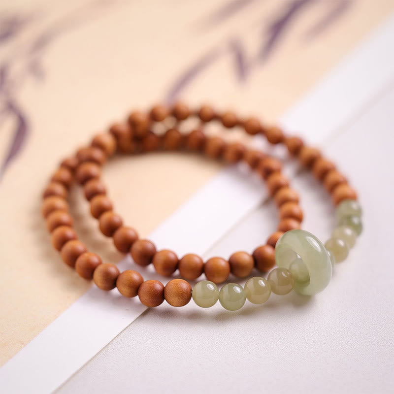 Armband Sandelholz Jade – Schutz elastisch Naturstein Perlen braun grün