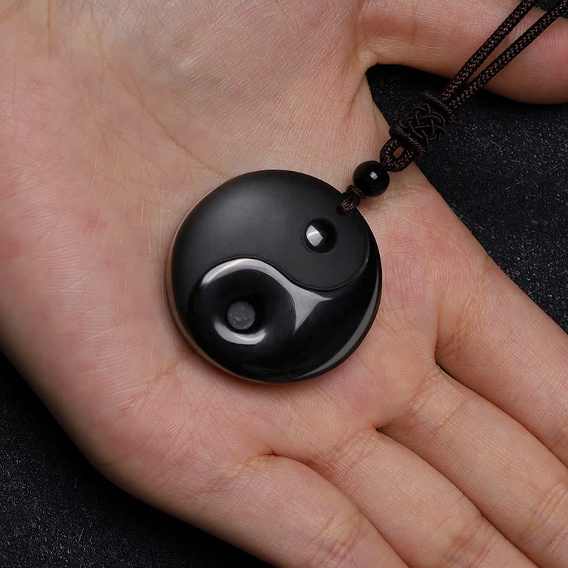 Schwarze Obsidian Yin Yang Kette Anhänger Naturstein Halskette