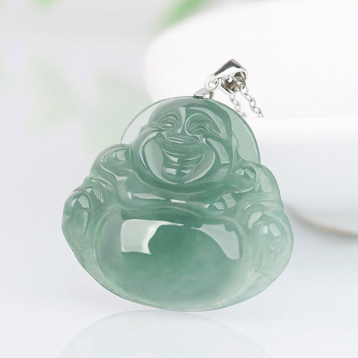 Jade Anhänger Kette Lachender Buddha Schutz grün