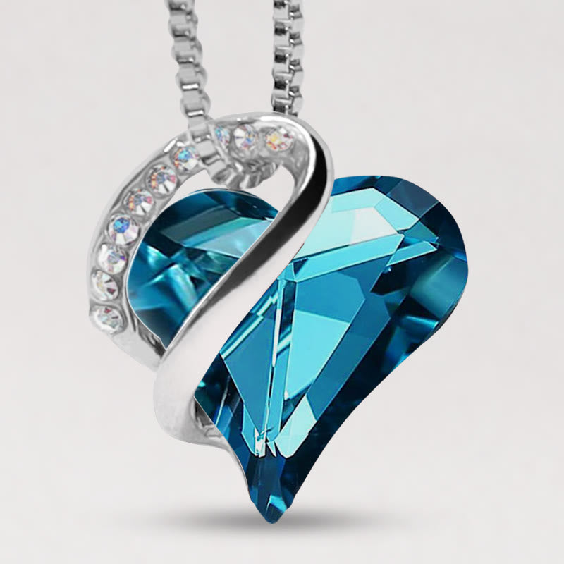 Blaue Kristall Herz Kette Silber Anhänger Liebesschmuck elegant