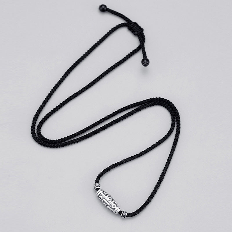 Kette 999er Silber Dzi-Auge Sterlingsilber Schutz schwarze Kordel