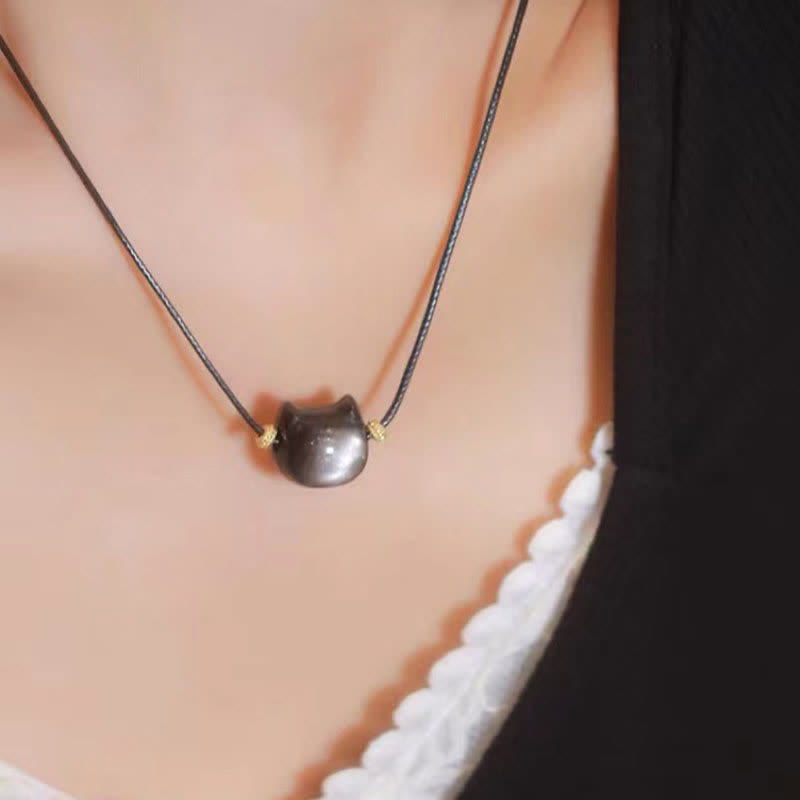 Armband Gold Silber Obsidian Katze - Schutz