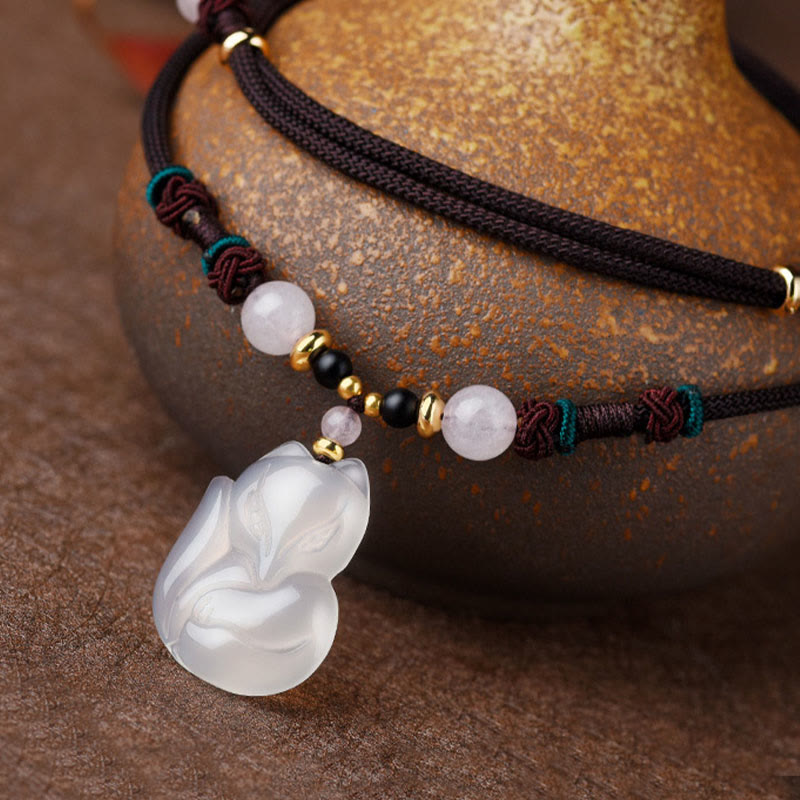 Kette Chalcedon Fuchs Harmonie Anhänger weiß Kordel