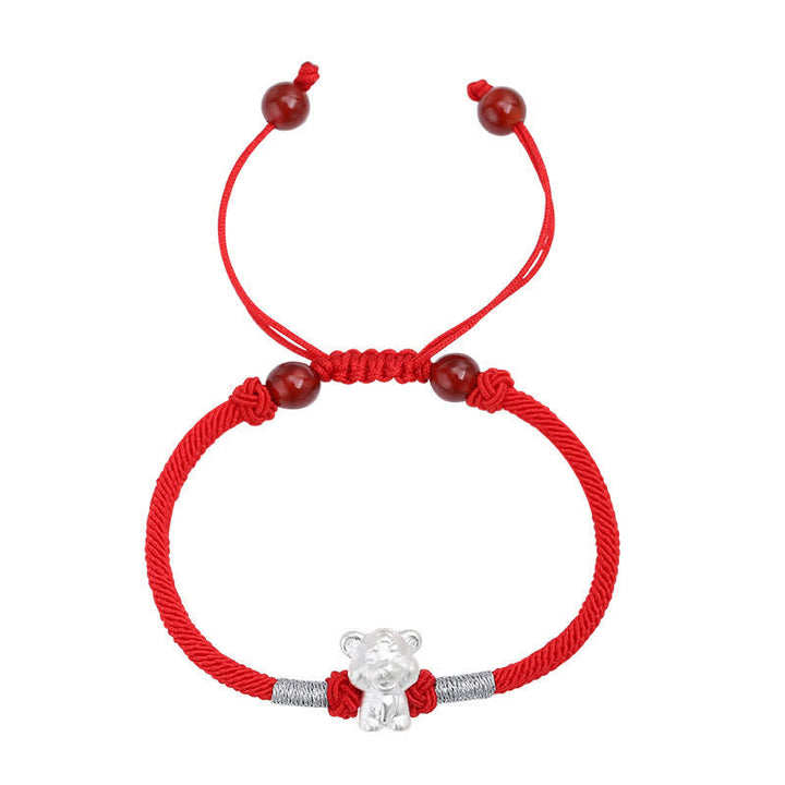 Rotes Armband 925 Silber Chinesisches Tierkreis Bär Glück Stärke Flachaufnahme
