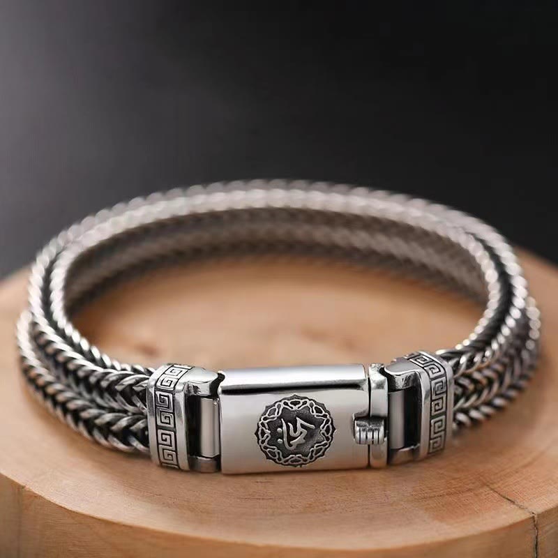 Armband Om Mani Padme Hum Frieden Balance Seilgeflecht Silber elegante Verarbeitung