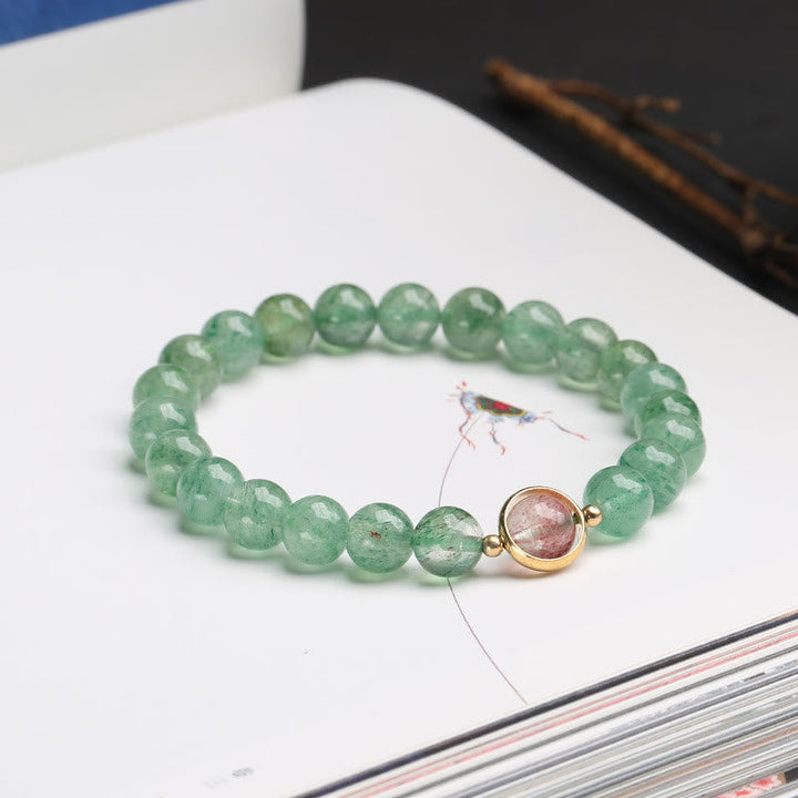 Armband Erdbeerquarz – Energie grüne Perlen Naturstein elegant