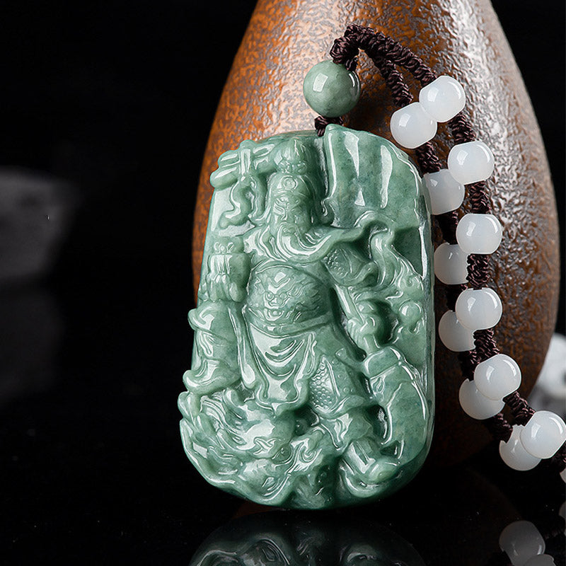 Kette Jade Guan Gong Amulett Natur Wohlstand grün