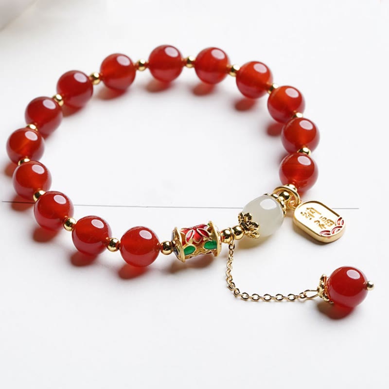 Armband Roter Achat Jade Fu-Zeichen goldene Perlen Charm elegant getragen
