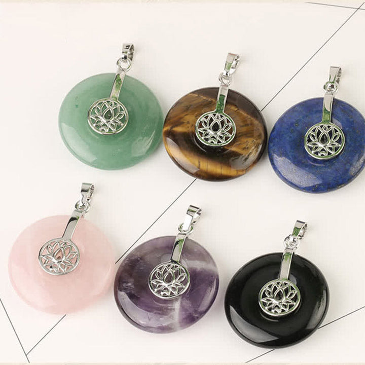 Donut Anhänger Lotus Amethyst Rosenquarz Tigerauge Heilsteine