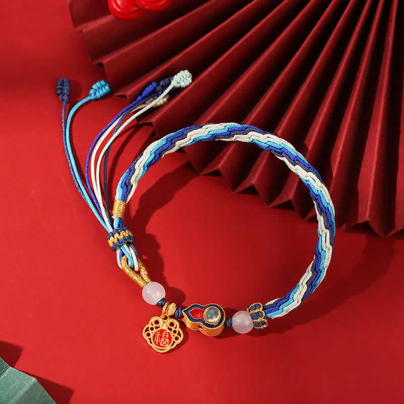 Armband 925 Silber – Segen Stärke mit blauen Fäden und Naturstein Perlen.