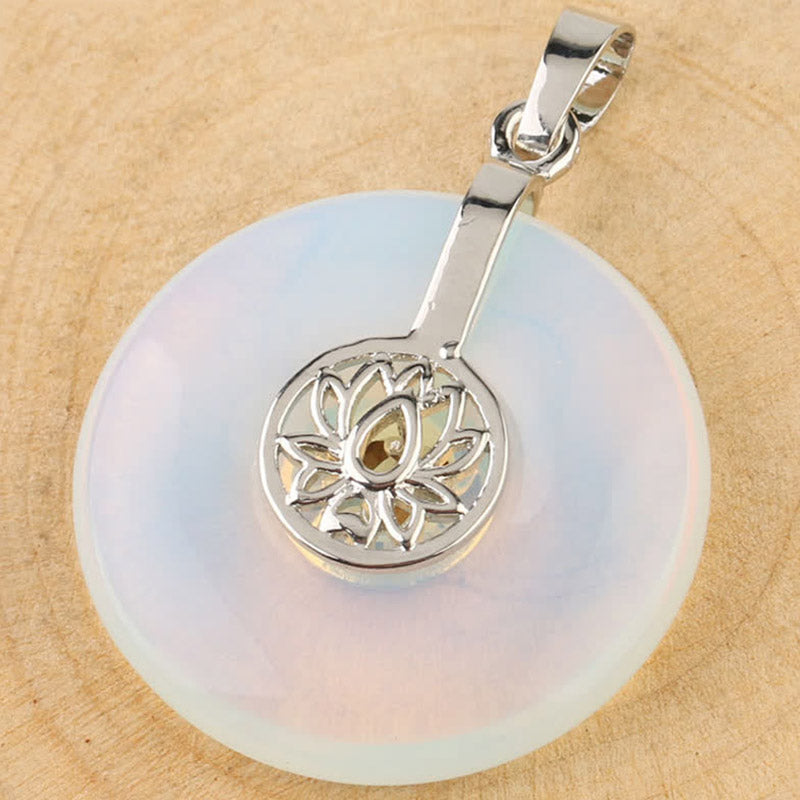 Opalit Kette Lotus Anhänger Heilstein rund