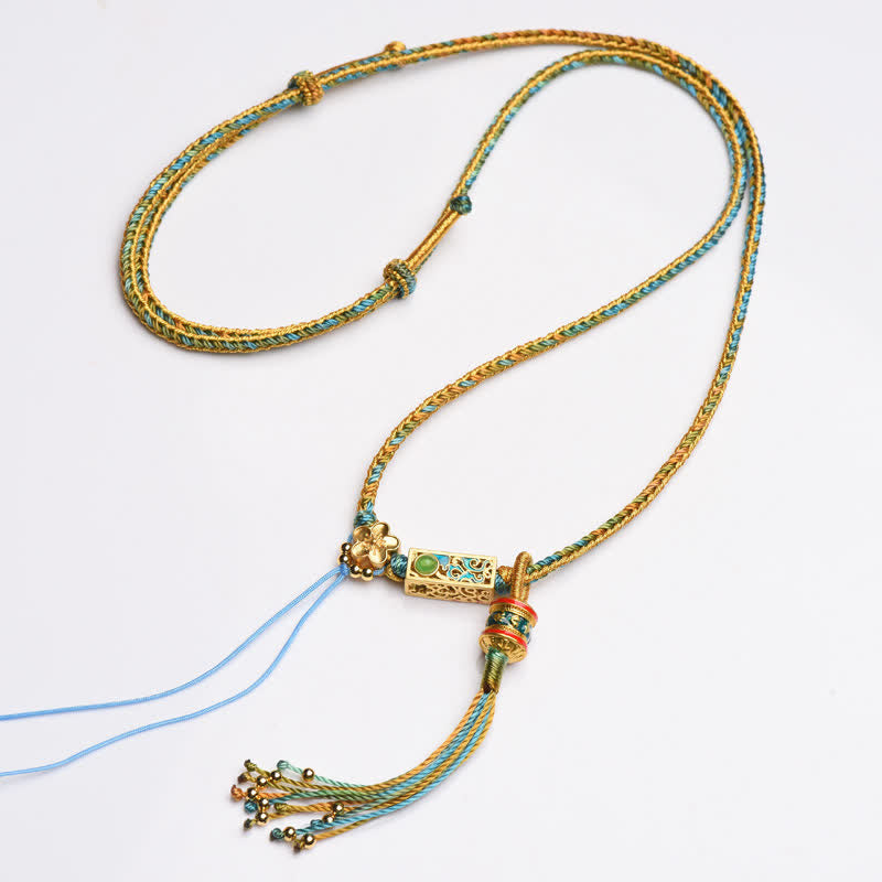 Kette bunte Perlen Kupfer Buddha Wohlstand Quaste gold