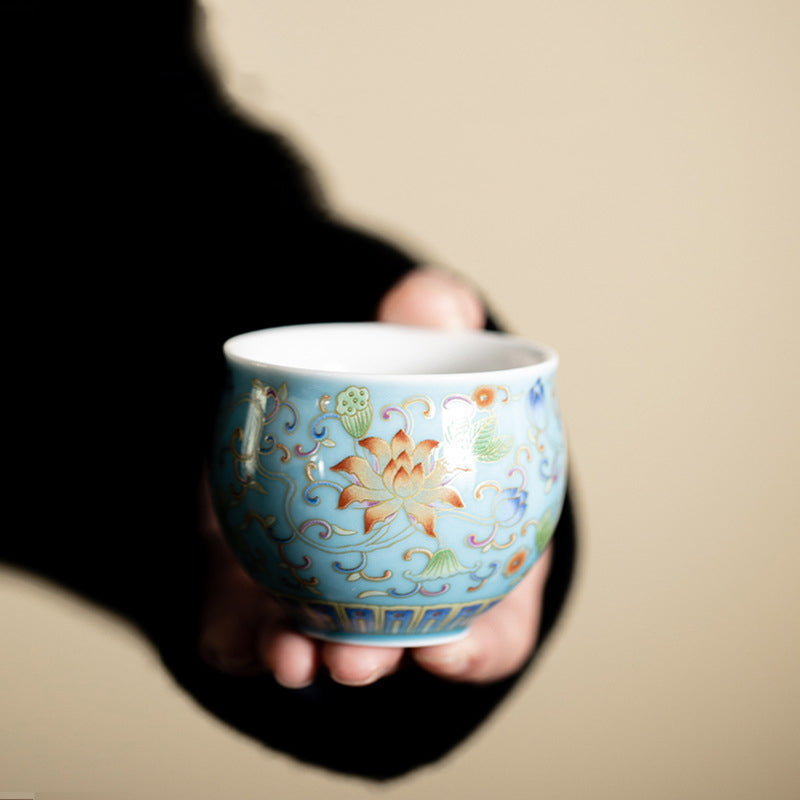 Teetasse Design Lotus Kung Fu Keramik Blaue Lotus-Tasse 80ml