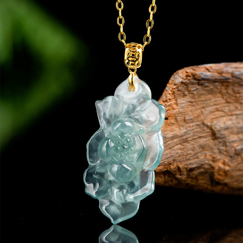 Anhänger Kette Jade Lotos Natur Wohlstand Gold